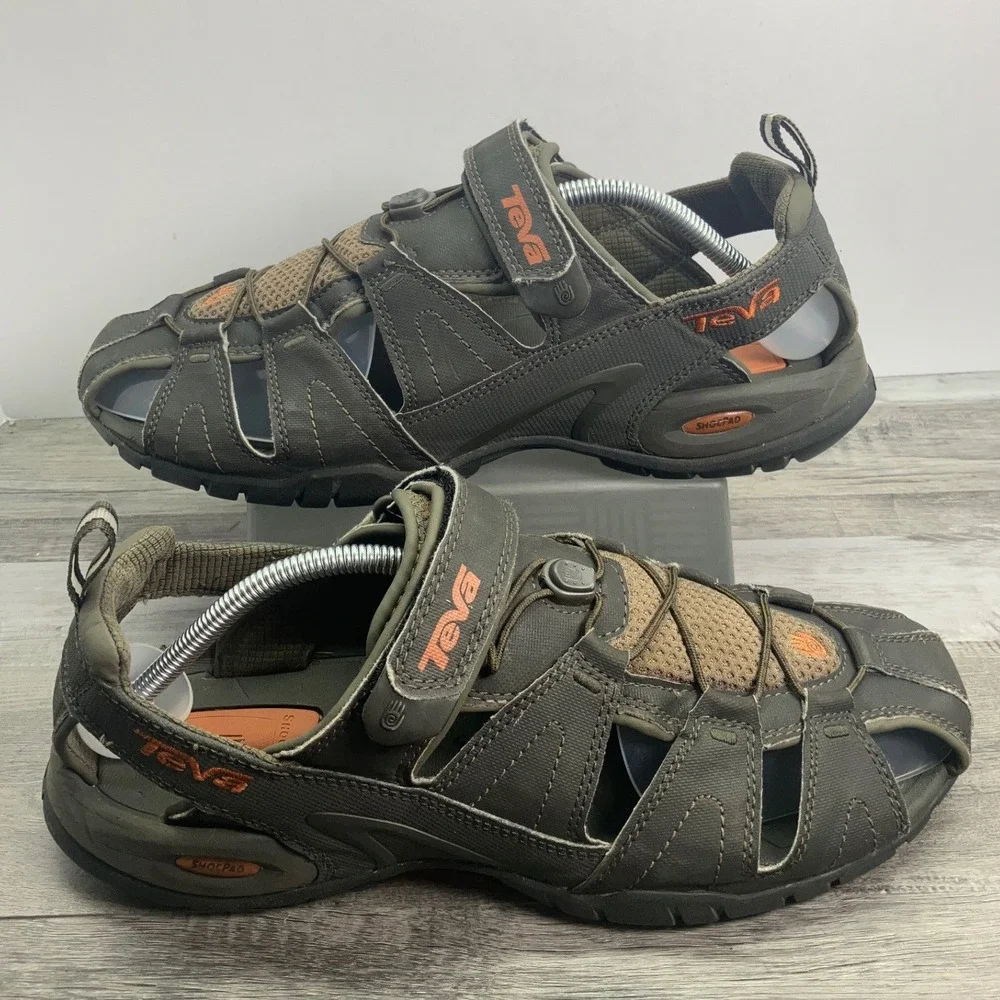 Teva 4154 Dozer Mens 11 Gray Green  Closed Toe Hiking Sport Sandals ShocPad